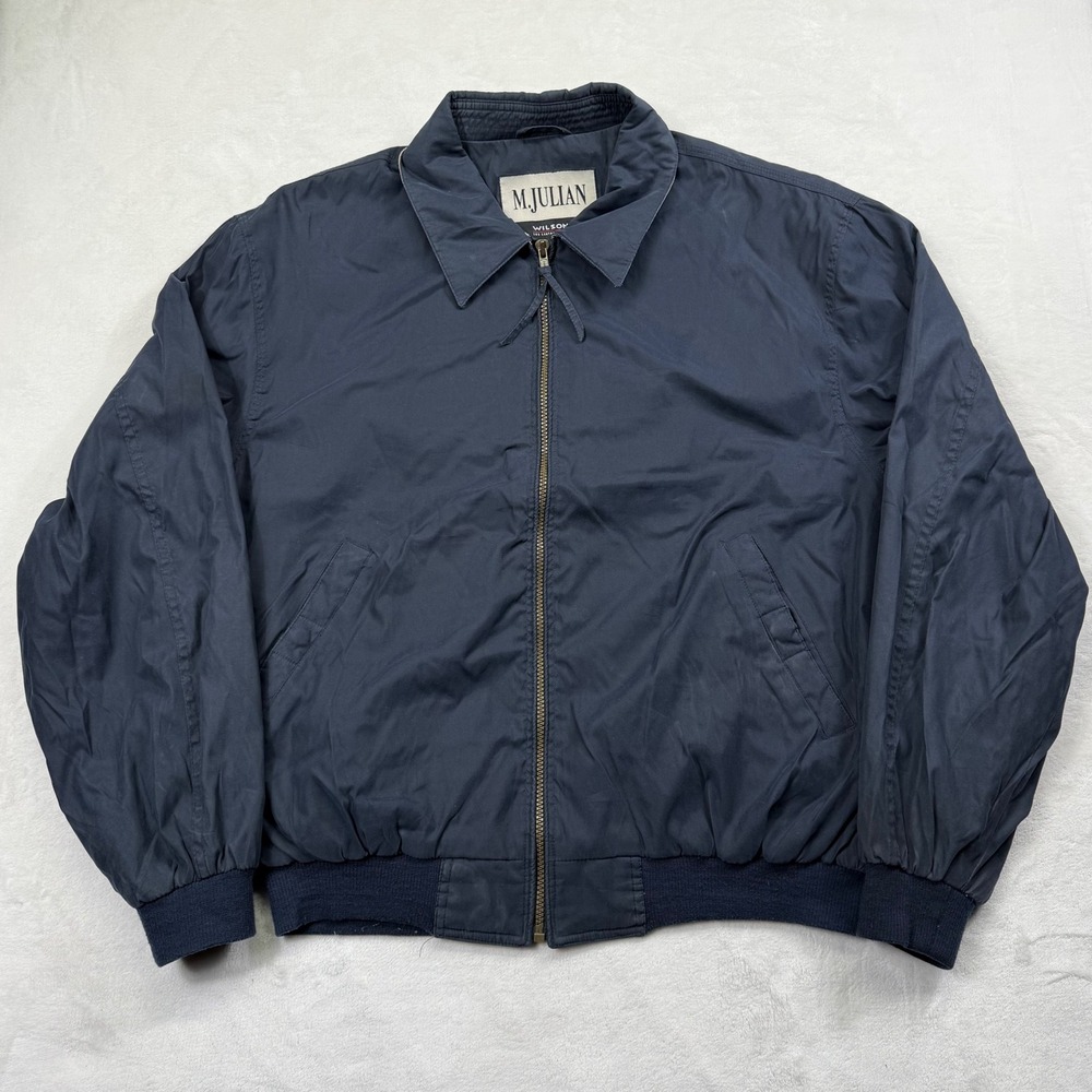 M. Julian Wilsons Mens Navy Full Zip Bomber Jacket Large Lightweight Vintage